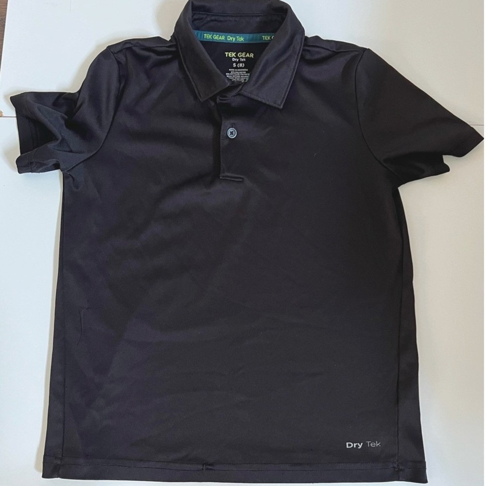 Tek Gear Polo Shirt Kids Size S 8 Black Excellent Dry Tek Athletic Short Sleeve